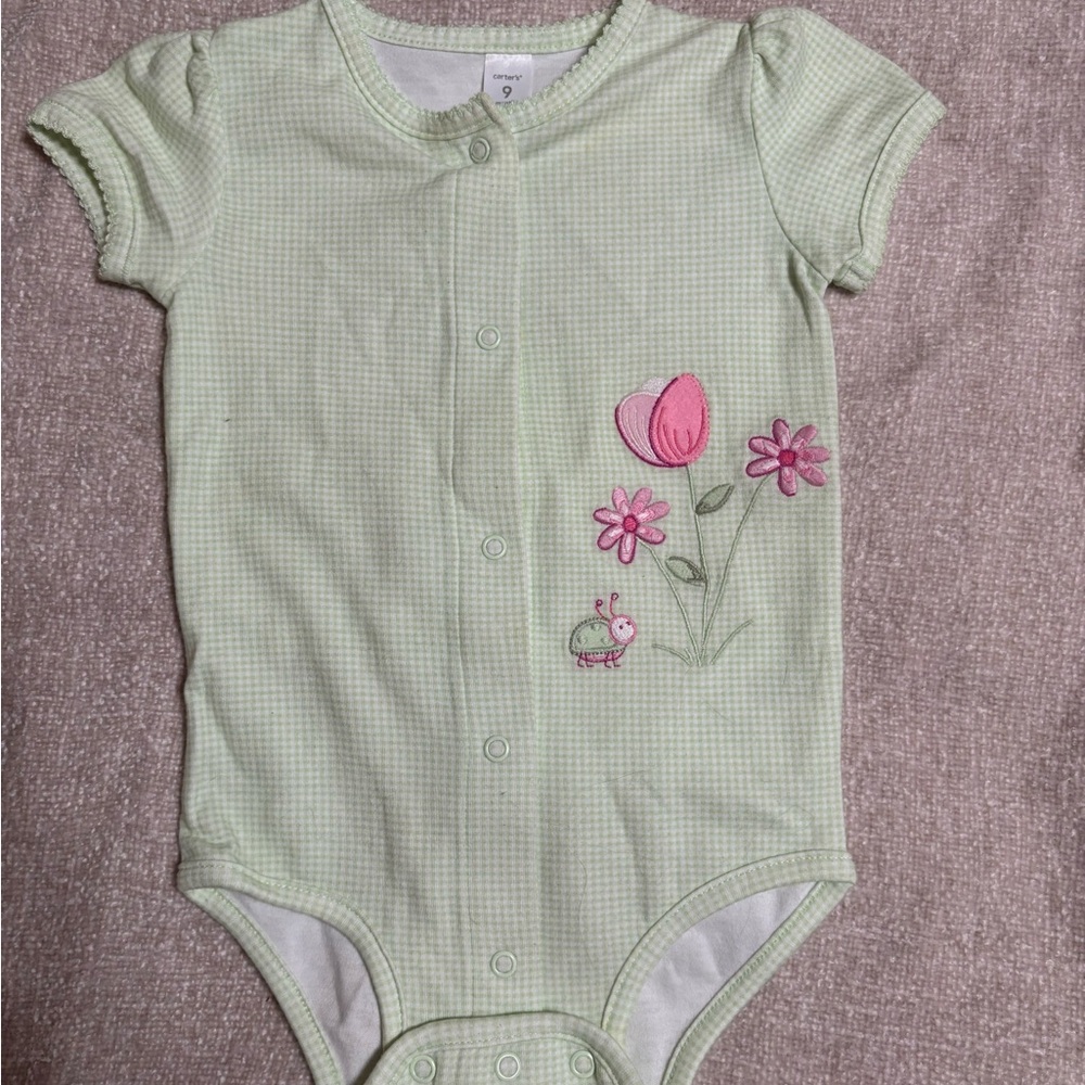 Carter's Light Green Floral One-Piece Bodysuit with Ruffles
